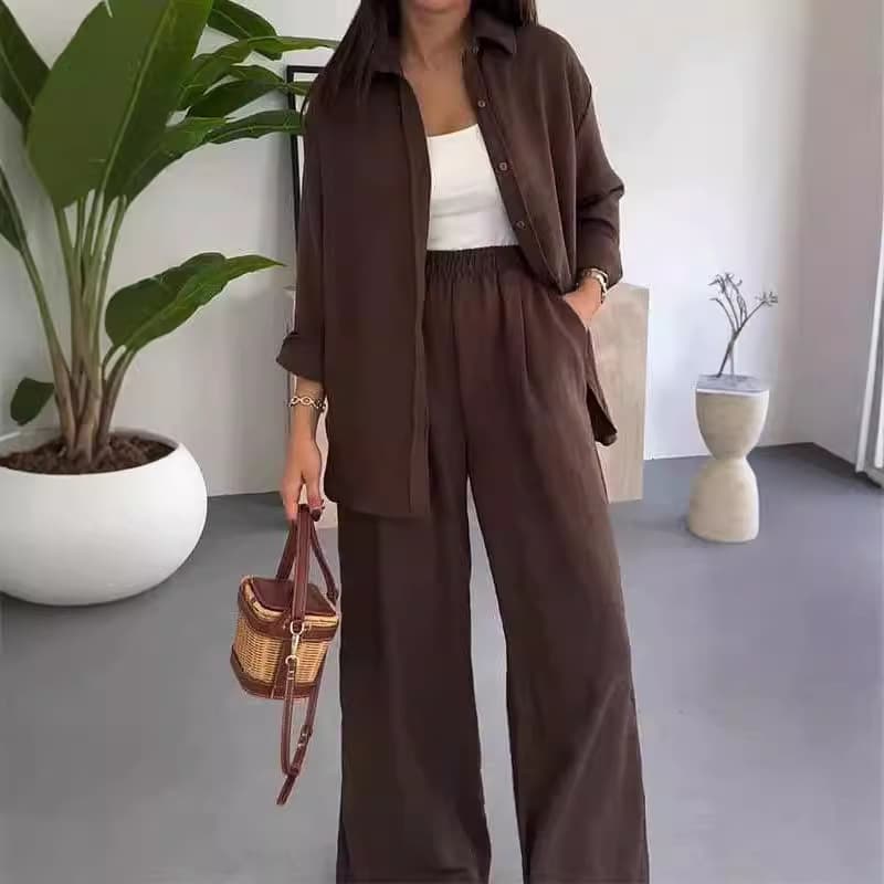 Women's Clothing spring and summer new fashion solid color loose tops casual wide leg pants women's two piece suit