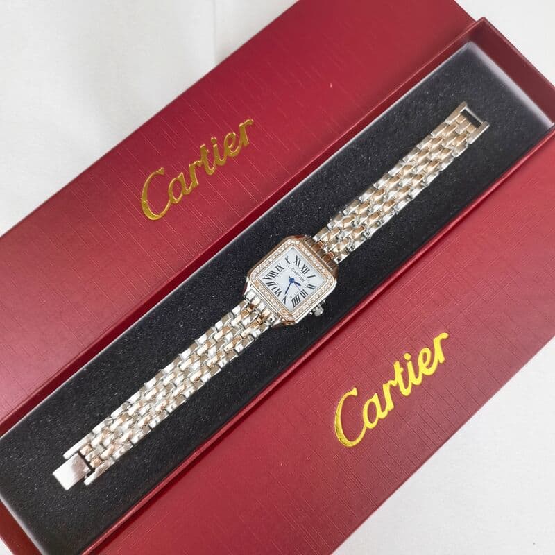 【Avec boîte】Montre Cartier pour femme, best-seller à quartz, montre-bracelet de luxe rétro raffinée et élégante, cadran à chiffres romains