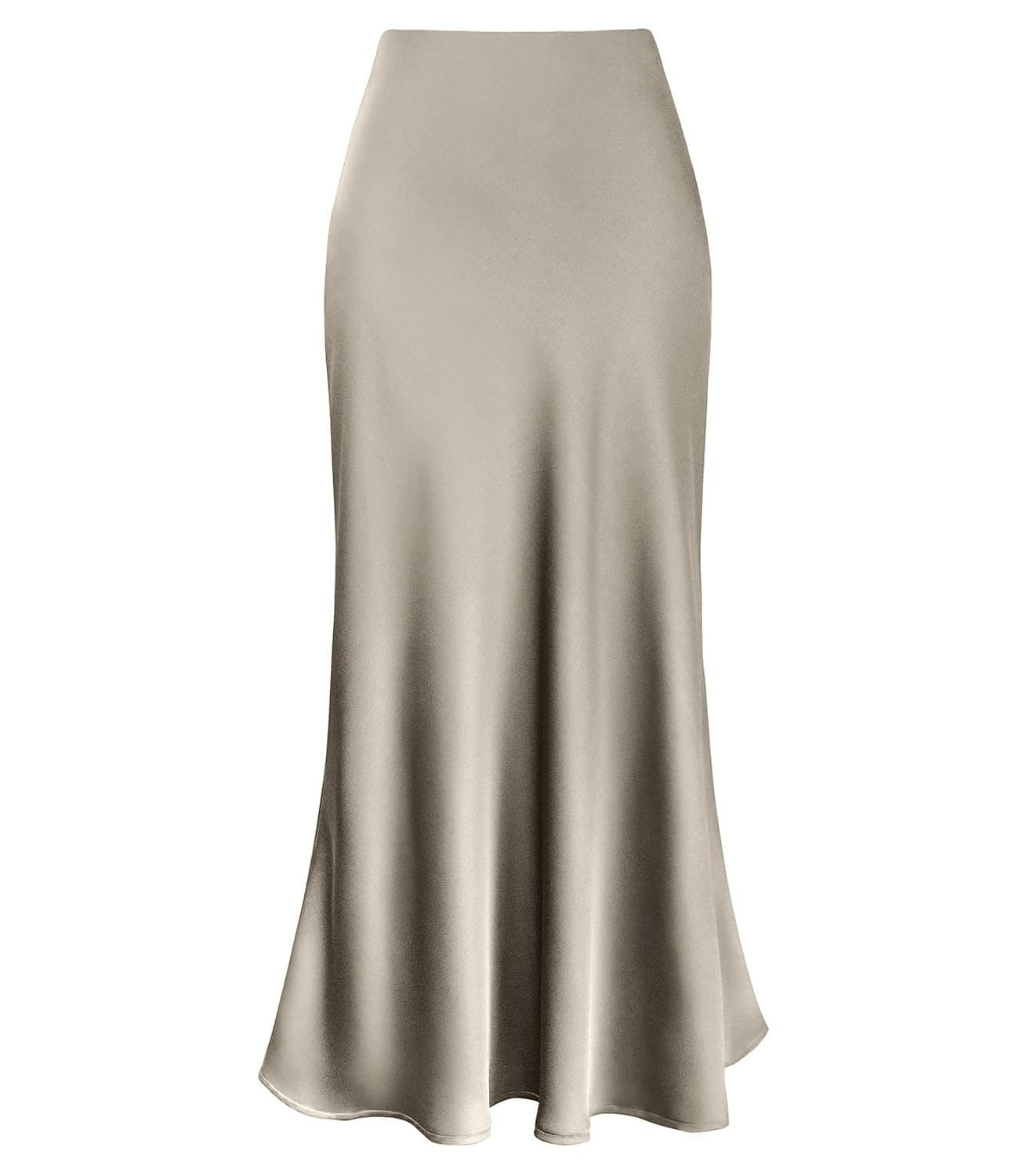 Elegant Satin High-Waisted Mermaid Skirt – Flowy A-Line Midi Skirt With Smooth Acetate Fabric, Champagne/Purple/Lavender/Orange, S/M/L/XL/XXL