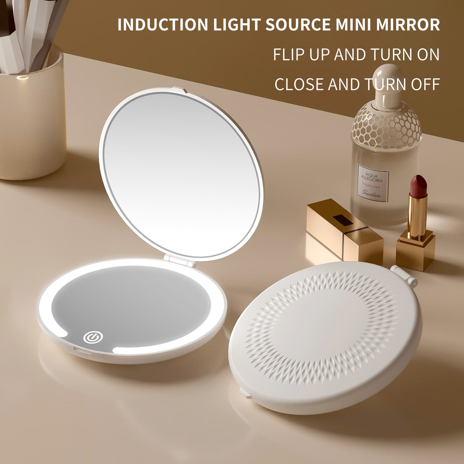 Compact Mirror With LED Light, Travel Mirror, 1X/5X Magnification LED Pocket Mirror With USB Data Cable, Mini Mirror