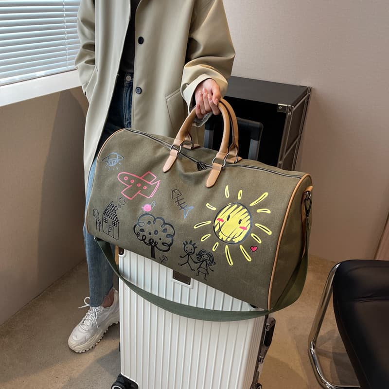 Travel China-Chic graffiti travel for men and women Short distance hand luggage Dry wet separation fitness bag