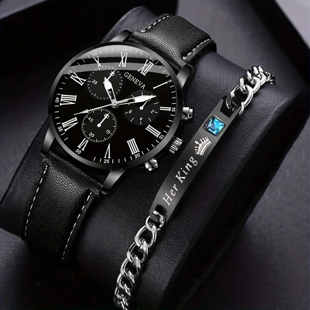 Bracelet/1pc Alloy Quartz & 1pc Bracelet Men's Watch Set, Ideal Choice For Gifts