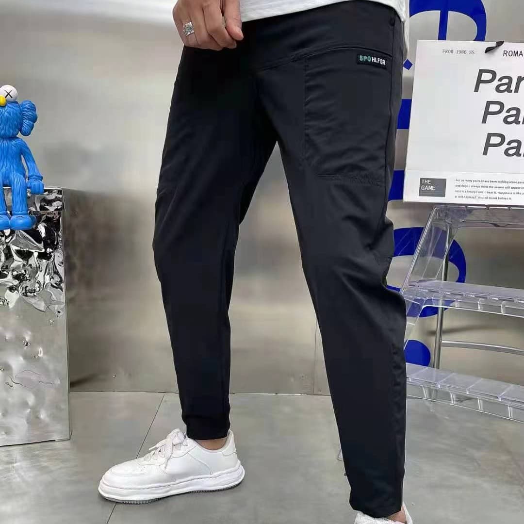 Men's Clothing Summer Ice Silk Splicing Six Pocket Embroidery High Elastic Men's Casual Pants Douyin Kuaishou Internet Celebrity Casual Skinny Pants