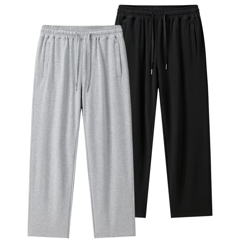 Men's Cotton Summer Jogger Pants - Breathable Straight Leg Sweatpants For Gym & Casual Wear, Elastic Waist With Drawstring, Black/Gray