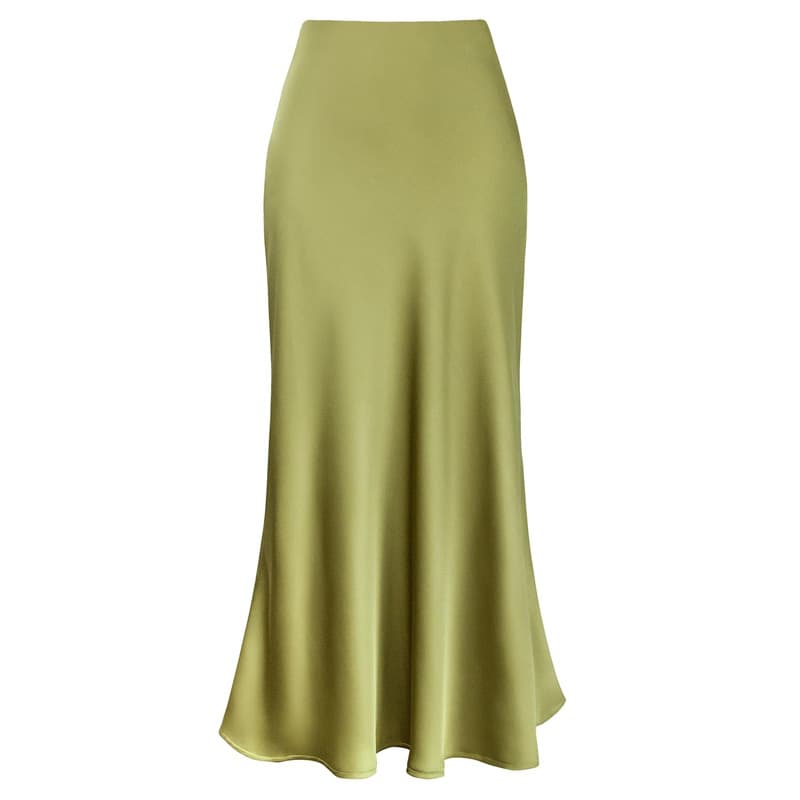 ​​Elegant Satin High-Waisted Mermaid Skirt – Flowy A-Line Midi Skirt With Smooth Acetate Fabric, Champagne/Purple/Lavender/Orange, S/M/L/XL/XXL​​