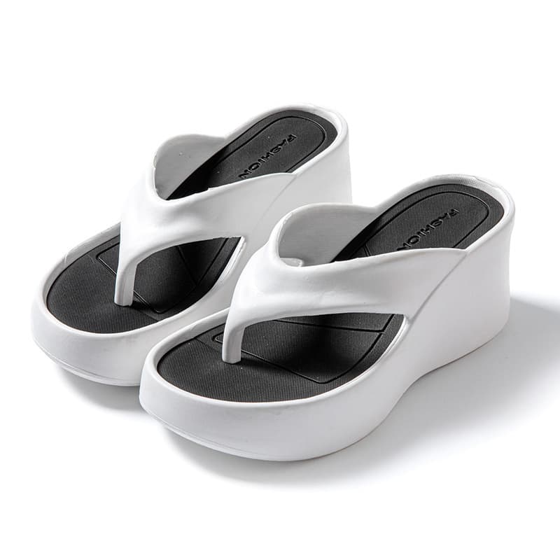 Women's High Heeled Flip Flops Thick Soled Fashionable Outdoor Slippers EVA Light Street Comfortable Casual Sandals