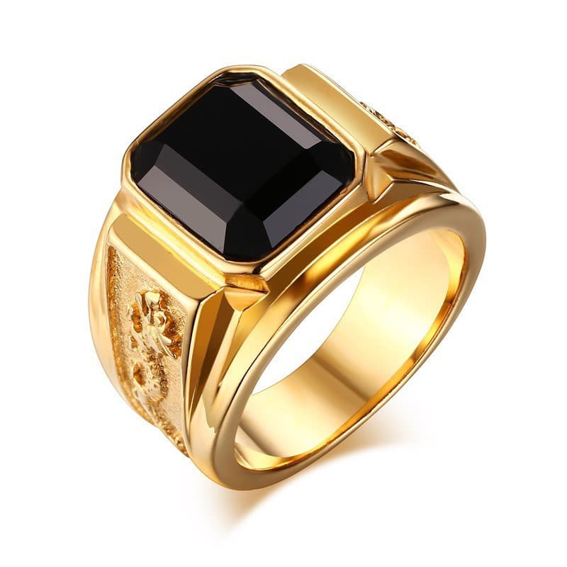 Vintage Hip Hop Punk Rock Street Pop Male Black Zircon Ring Business Men Gold Ring Friends Family Birthday Gifts