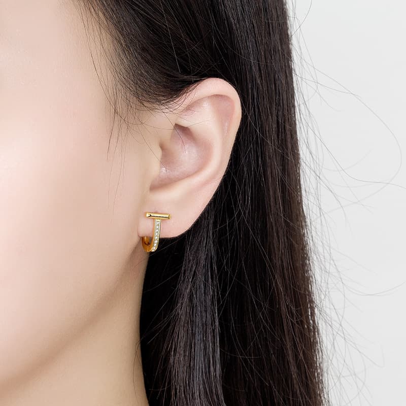 Temperament earrings T shaped diamond gold earrings