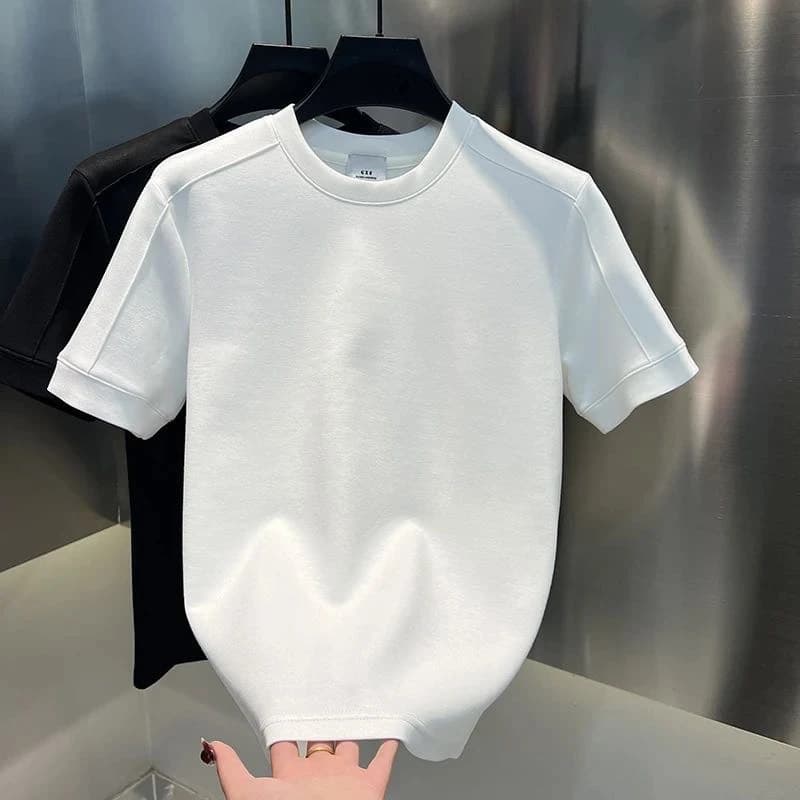 Men's Early Spring Short Sleeve T-Shirt Casual Plain Round Neck Fashionable Clothing Solid Color Patchwork Straight Shoulder