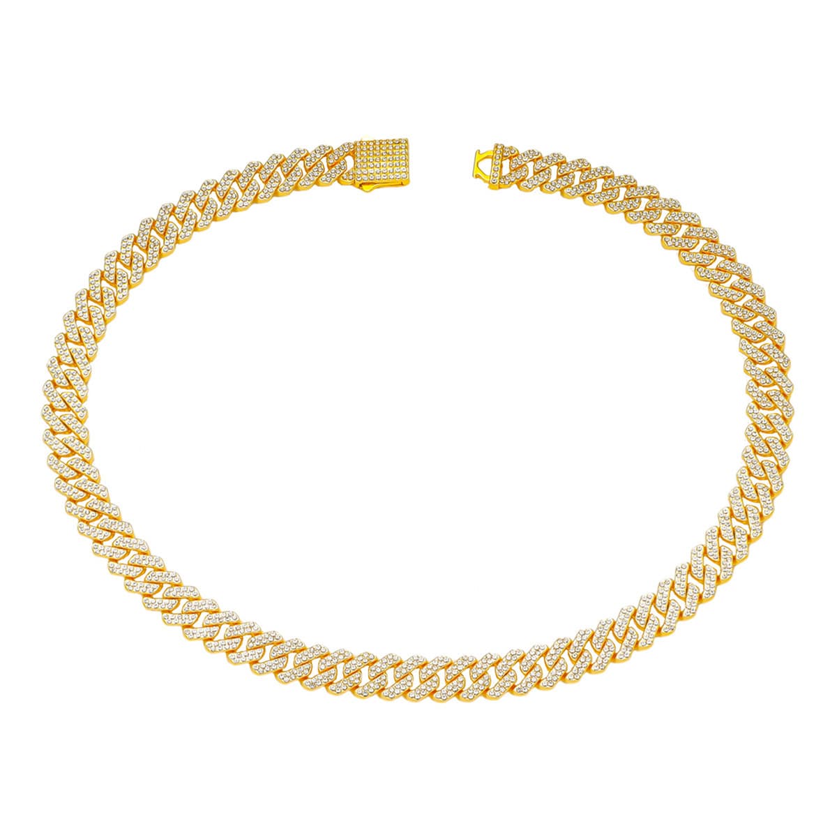 European And American Men's Hip-Hop Cuban Hiphop Alloy Full Diamond Rhombus Chain Street Style Necklace