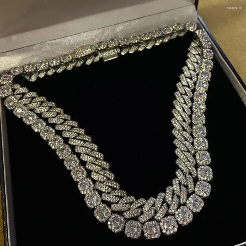 Chains Iced Out Bling Rhinestones Paved Cuban Link Chain Tennis Necklace Women Men 13/14MM Prong Rapper Hip Hop Rock