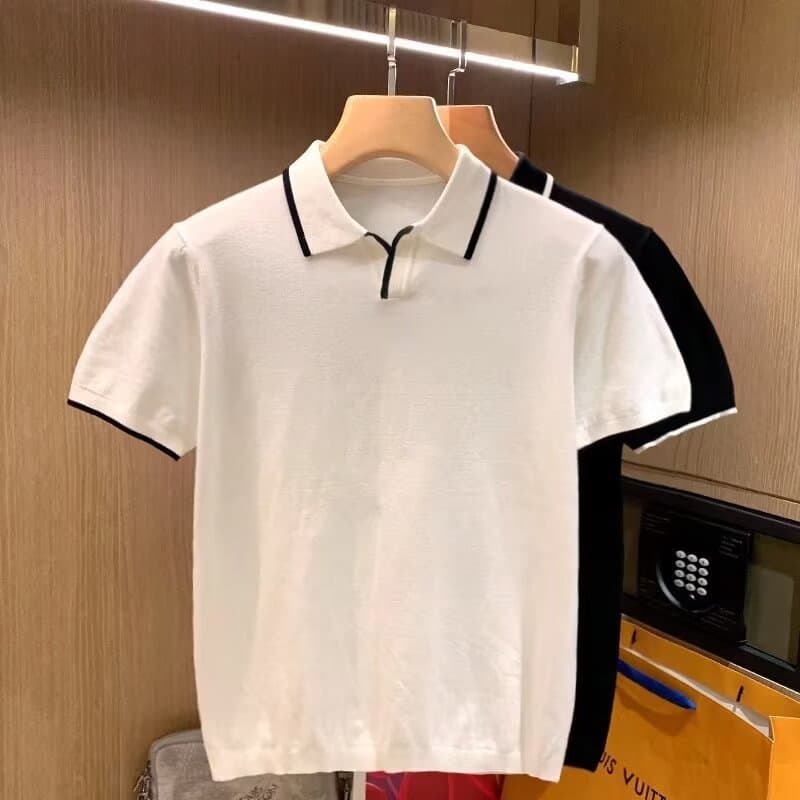 Men's Clothing Summer polo shirt men's brand collar T shirt men's short sleeved style handsome solid color versatile knitted top