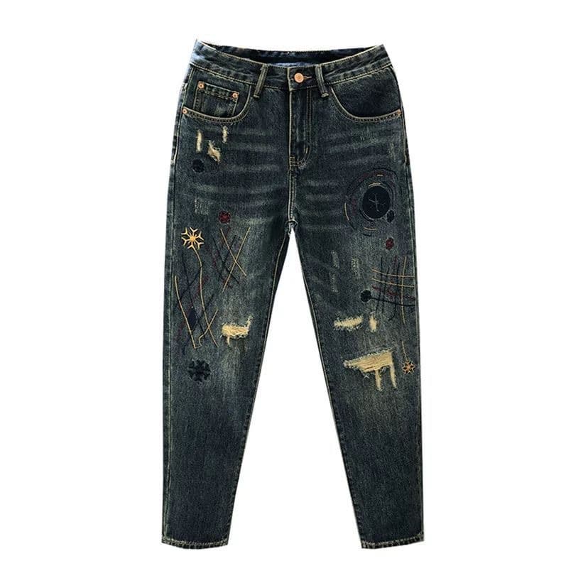 Men's Clothing High Quality Ripped Embroidered Jeans Trendy Loose Flared Pants Spring And Summer Cool Trousers