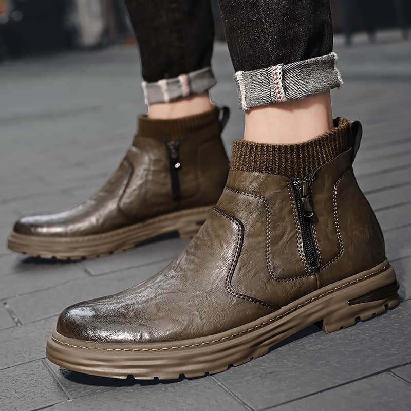 Martin for men's autumn and winter new fashionable British casual work short trend high cut leather boots