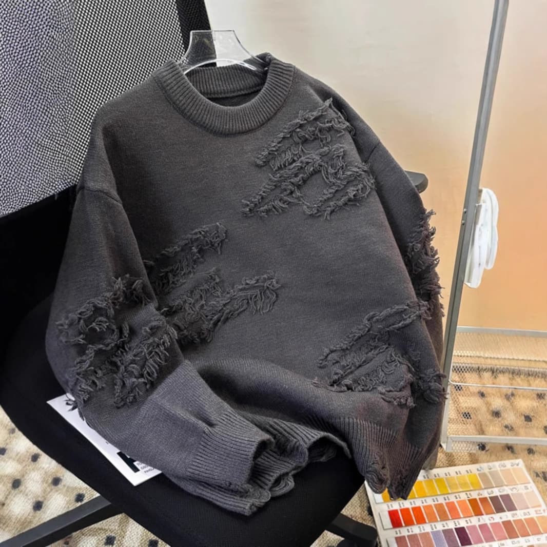 Tassel Destructive Sweater Men's and Women's Loose Round Neck Inner Knitted Sweater Autumn/Winter New Coat