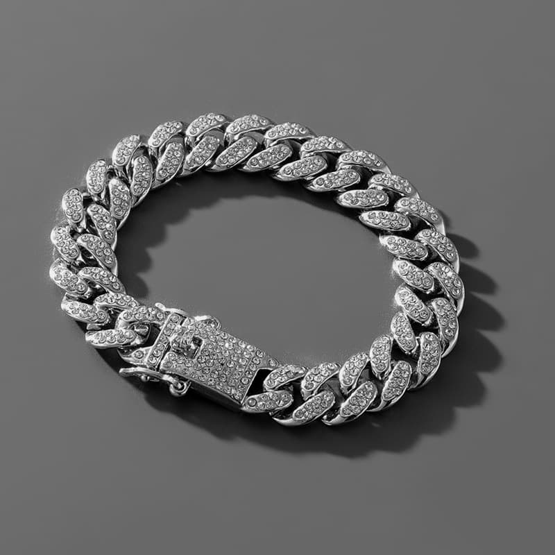 European And American Hip-Hop Trend Fashion 20cm Cuban Inlaid Diamond Versatile Personality Men's Bracelet Women's