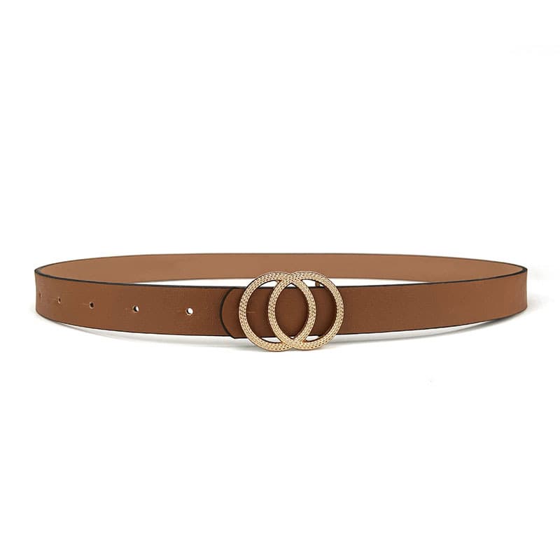 Double round buckle women's retro decorative belt, versatile fashionable jeans, casual pants belt for women