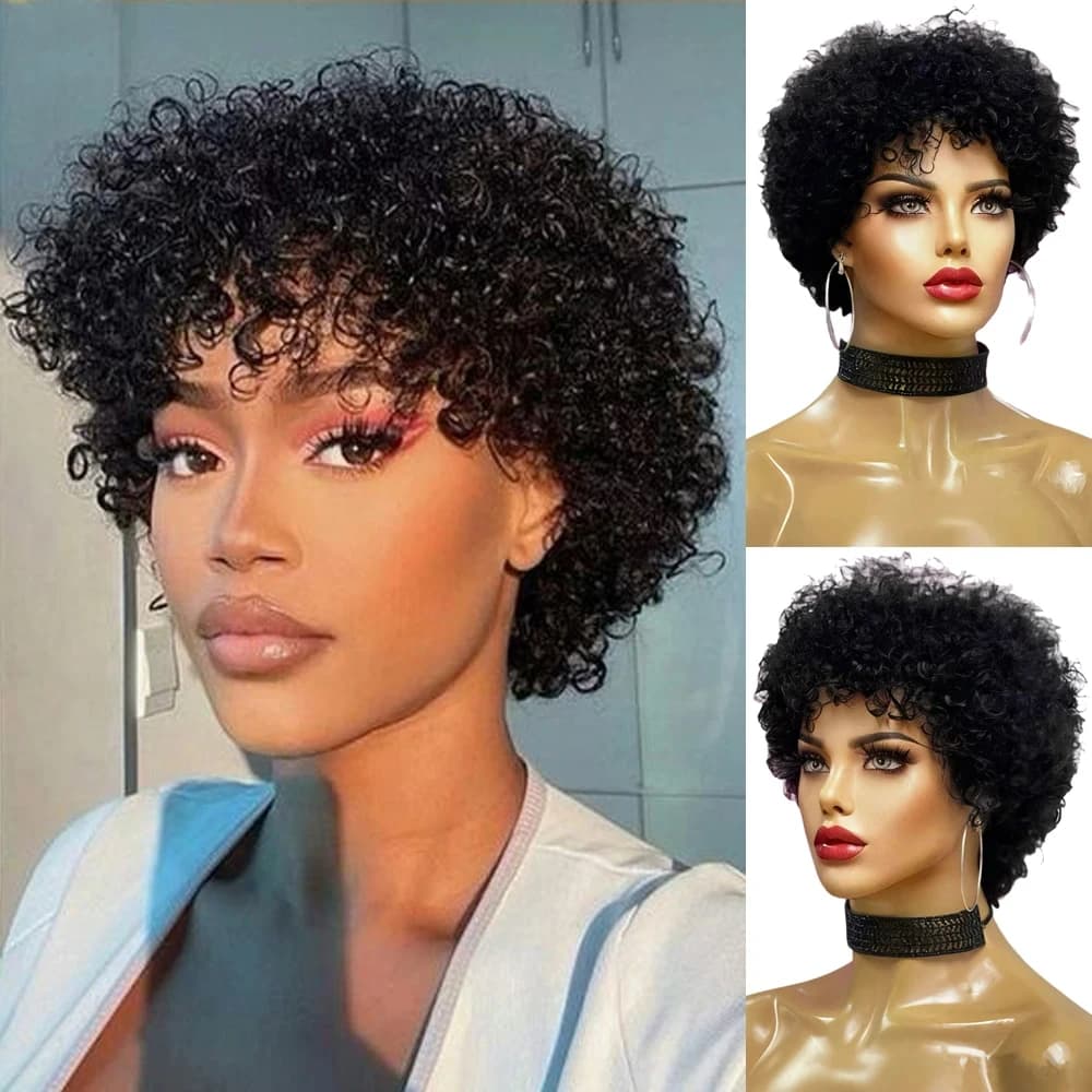 Short Kinky Curly Pixie Cut Wigs For Women Brazilian Real Human Hair Wigs
