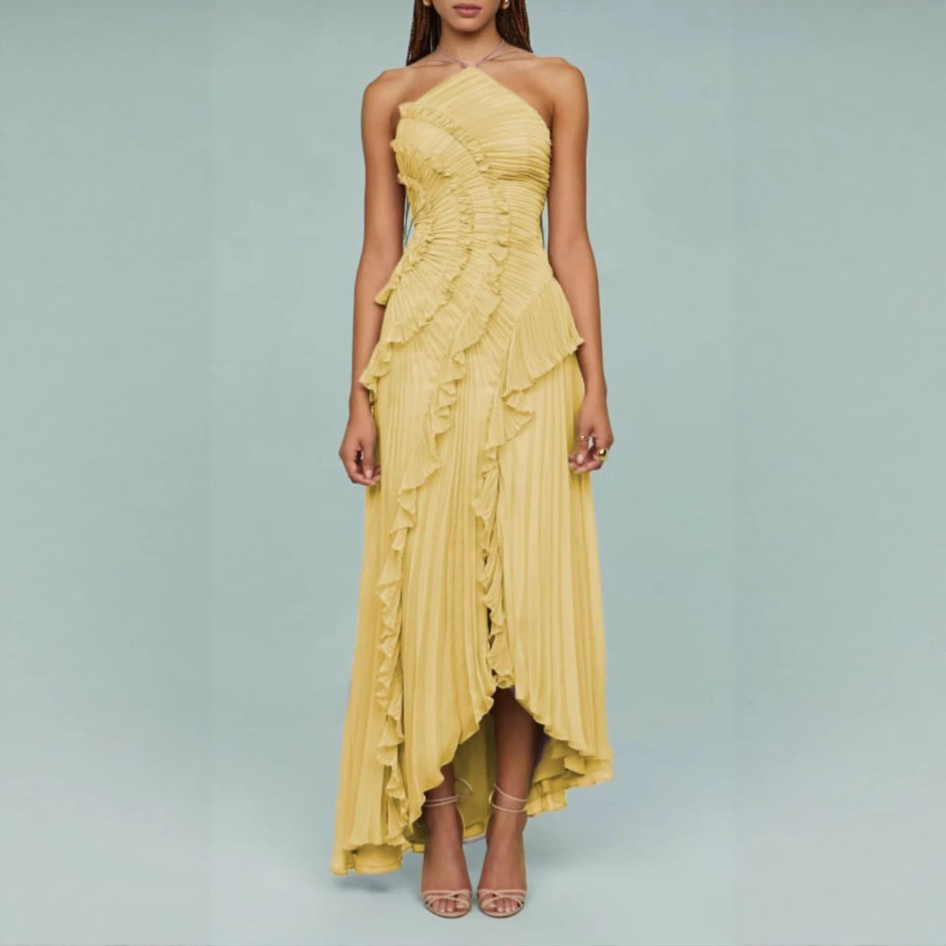 Women's Clothing Elegant Off-Shoulder Asymmetrical Slit Chiffon Dress With Ruffles – Summer Boho Chic Maxi & Midi Dress For Women (Purple, Pink)