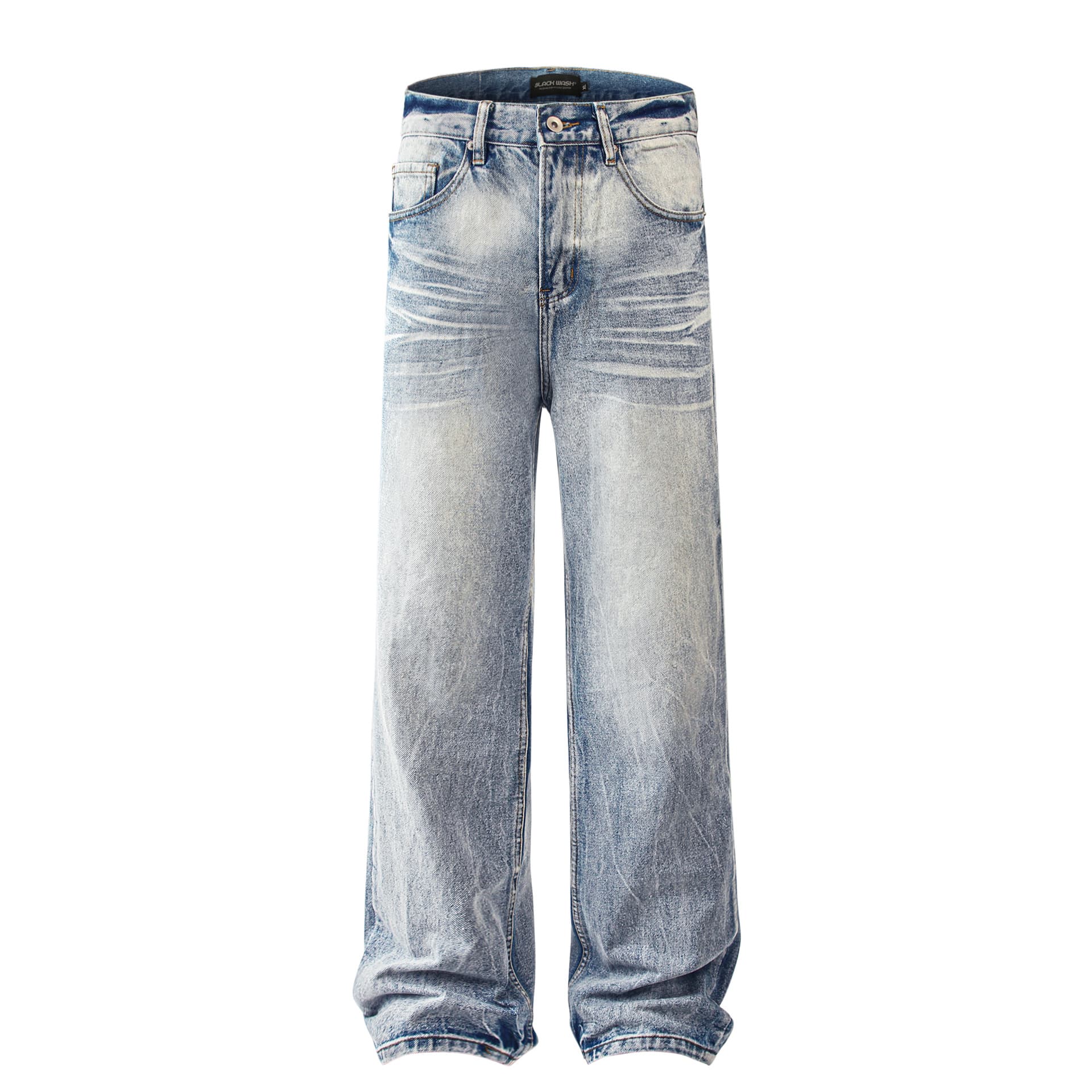Men's Clothing Retro Trend Street Style Old Washed Design Straight Men's Denim Trousers