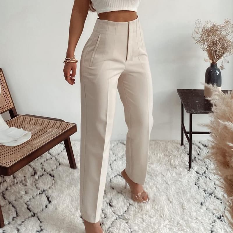 Women’s Clothing New Pleated Casual High Waist Solid Color Slim Basic Pants