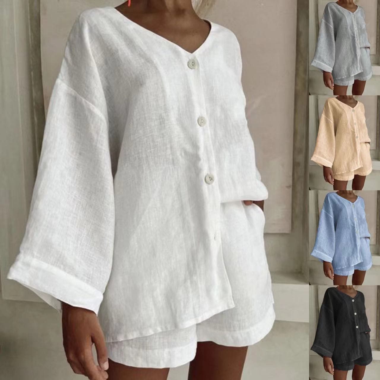 [Cotton Linen] Women's Clothing Summer New Women's Fashion Shirt Shorts Casual Suit