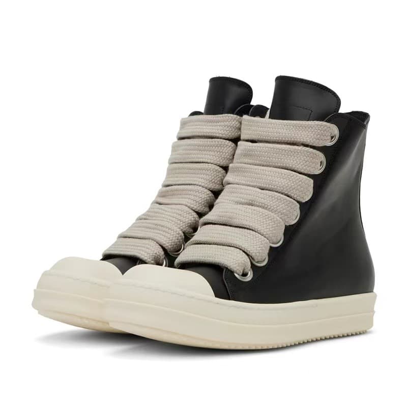 Unisex High-Top Chunky Sneakers – Retro Leather Lace-Up Boots With Side Zipper & Cushioned Sole (36-45, Black, Metal Eyelets, 4cm Platform)​