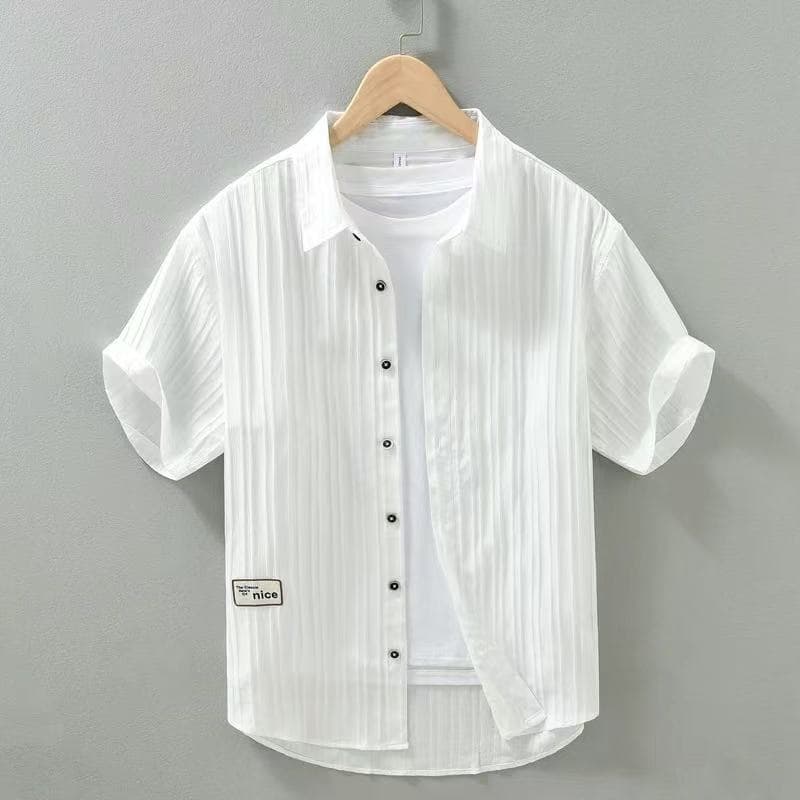 Men's Clothing [BreezeTech] Men's Wrinkle-Free Shirt - Ice Silk Open Front | Textured Casual Top