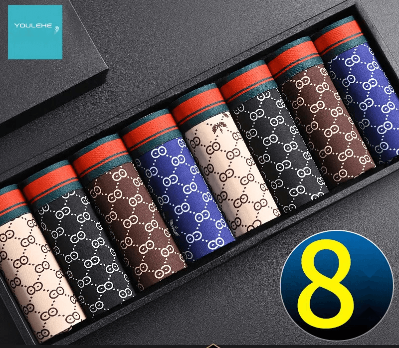 New2024 High-end Sexy 8-pack Men's Underwear Summer Ice Silk Print Breathable Sports Youth Boxer Shorts