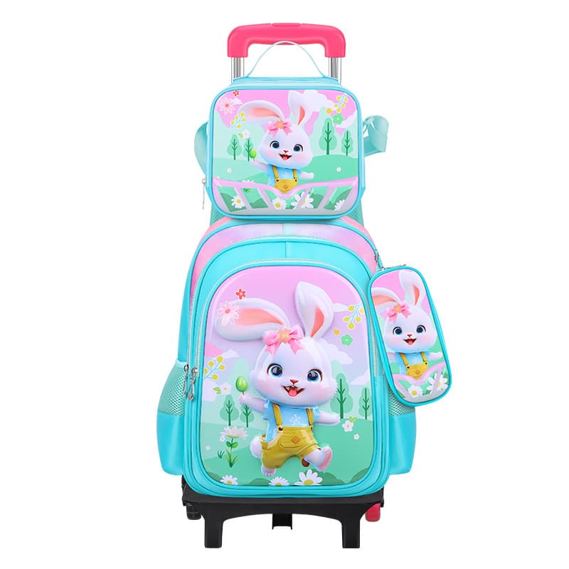 Ensemble sac à dos d'école en cuir 3D pour enfants, sac à roulettes, sac à déjeuner, trousse à crayons, dimensions