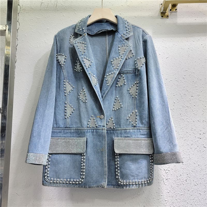 Women's fashion design sense hot drill nail beads small vintage wash to do old suits