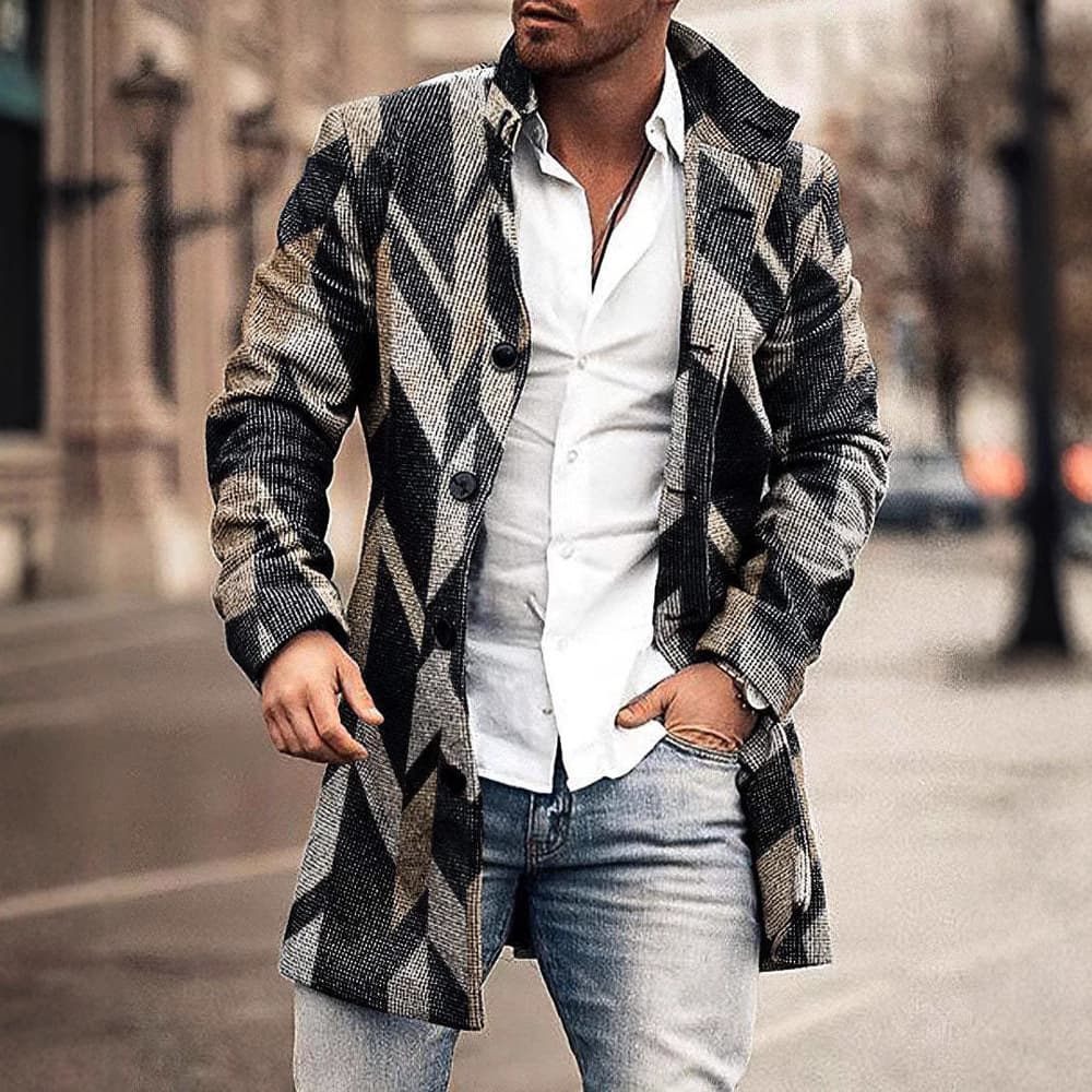 Autumn Winter New Men's Woolen Stand Collar Mid-Length Pocket Casual Coat For Men