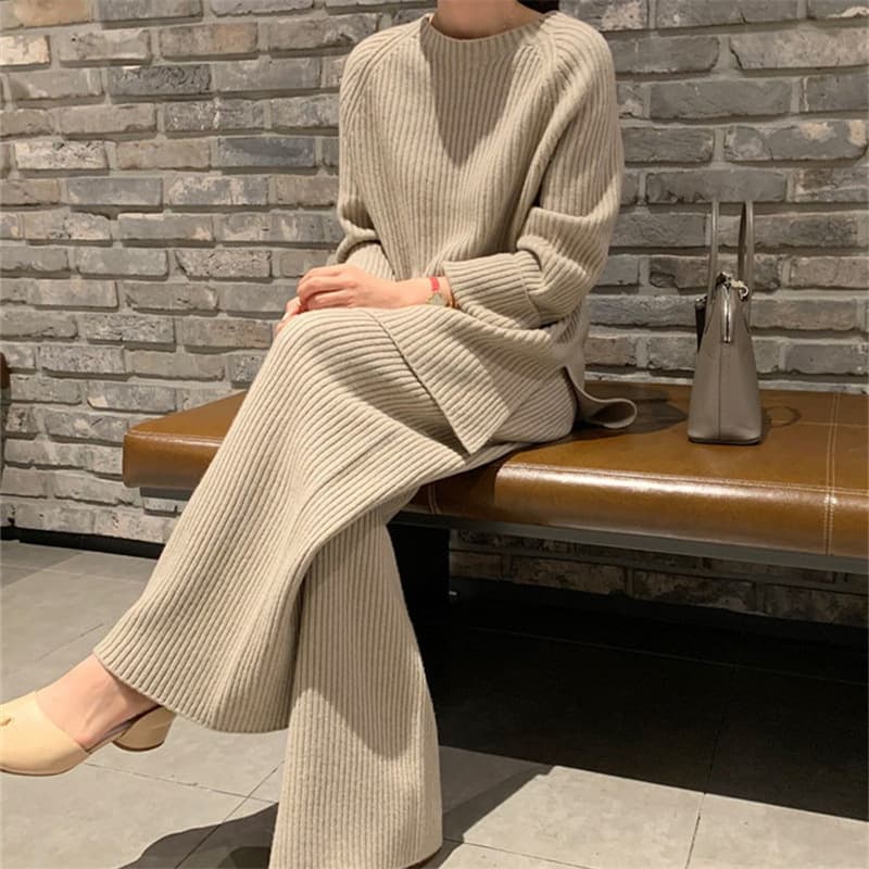 Women's Clothing Large size suits for women two piece suits autumn new fashion high end loose knit sweaters sweaters wide leg pants