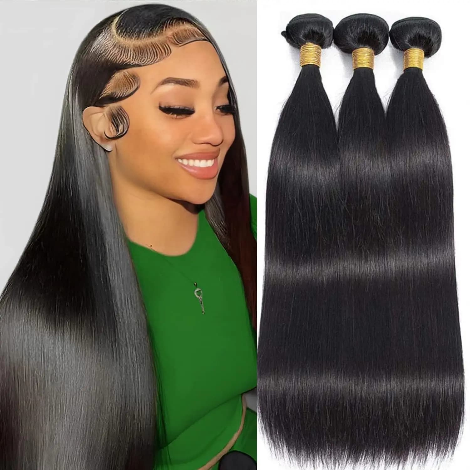 Straight Natural Black Human Hair Bundles Brazilian Extensions Thick 14-30 Inch Women