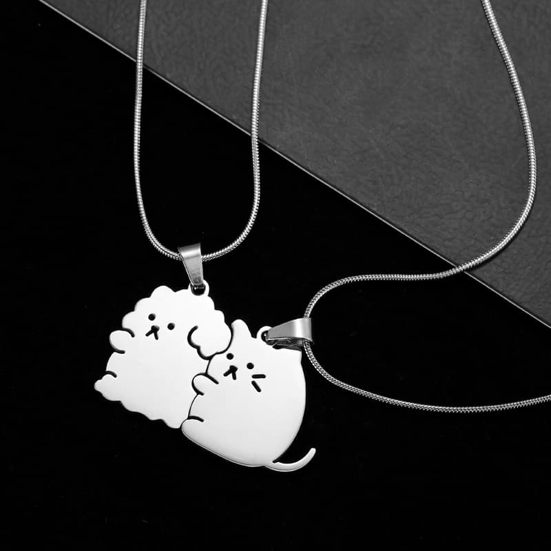 New arrival new patchwork style hug kitten puppy couple girlfriends cute cartoon men and women stainless steel necklace