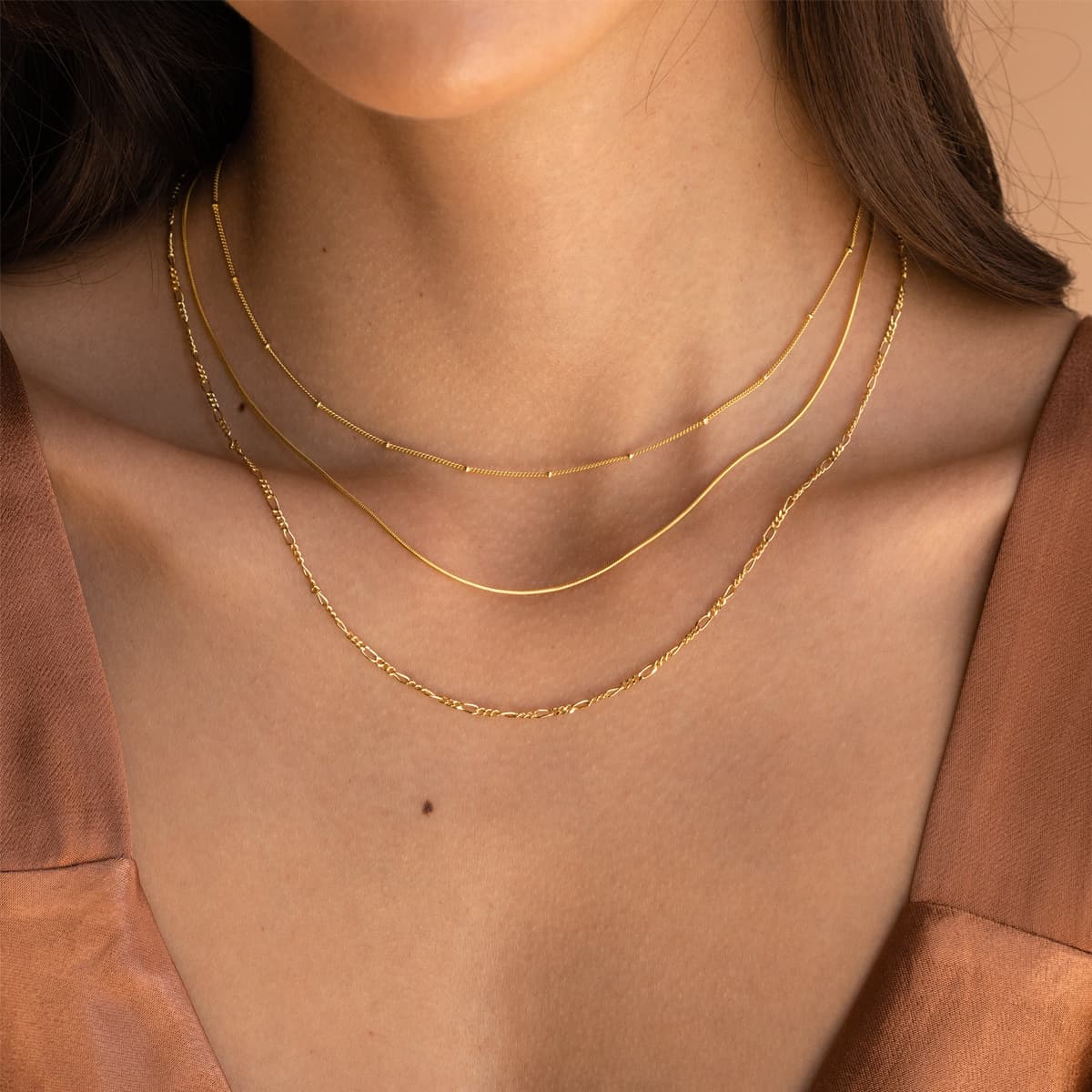 Simple personality gold plated stainless steel necklace ins style multi layer necklace niche clavicle necklace