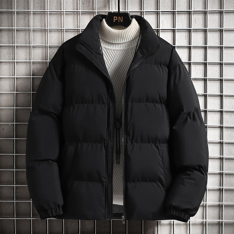 ​​"Stylish Couple Winter Jacket - Warm Fleece Lined Zip-Up Hooded Coat For Men & Women, Slim Fit Stand Collar, Lightweight & Comfortable, Black/Khaki