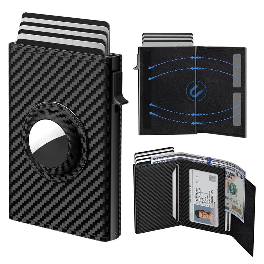 Men's Bags AirTag Men's Smart Wallet Card Holder, RFID Blocking, Ultra Thin, Carbon Fiber, Minimalism