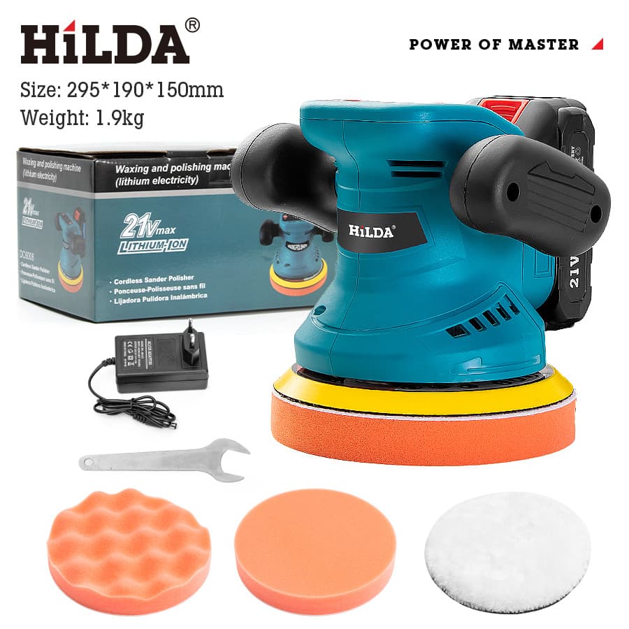 HILDA Cordless Polisher For Cars & Marble - 3-Speed Adjustable, 125mm Pad, 2800 RPM, Lithium Battery (5 Models Available)​