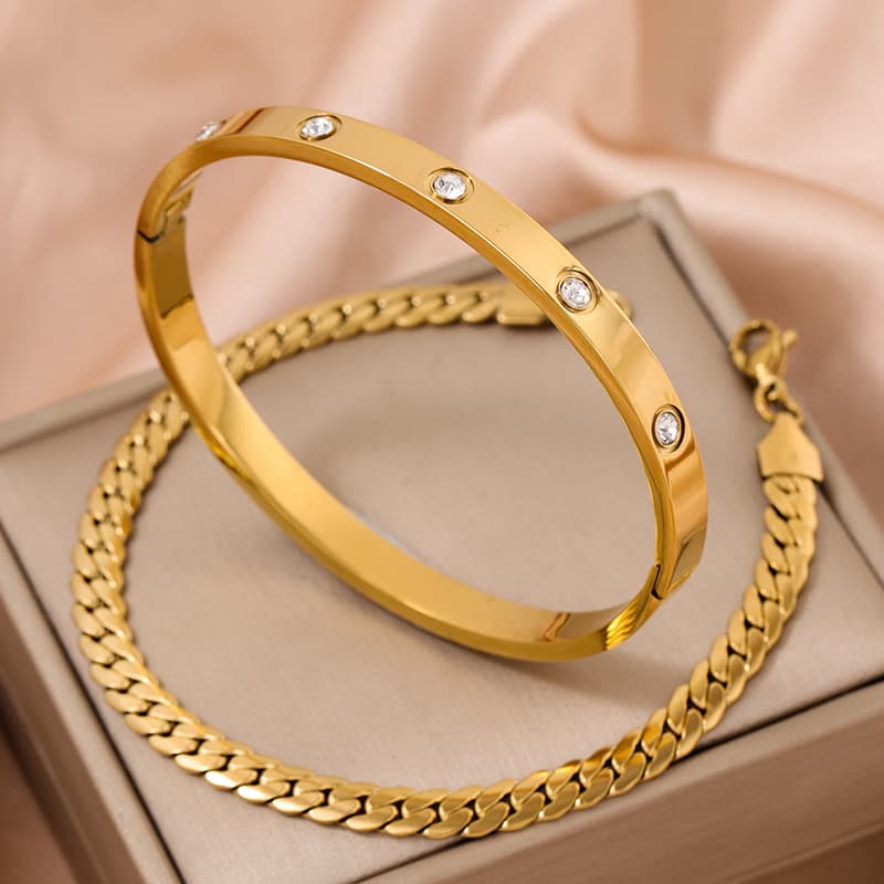 1 Set Of Stylish Simple Diamond Chain Temperament Men's Bracelet Set