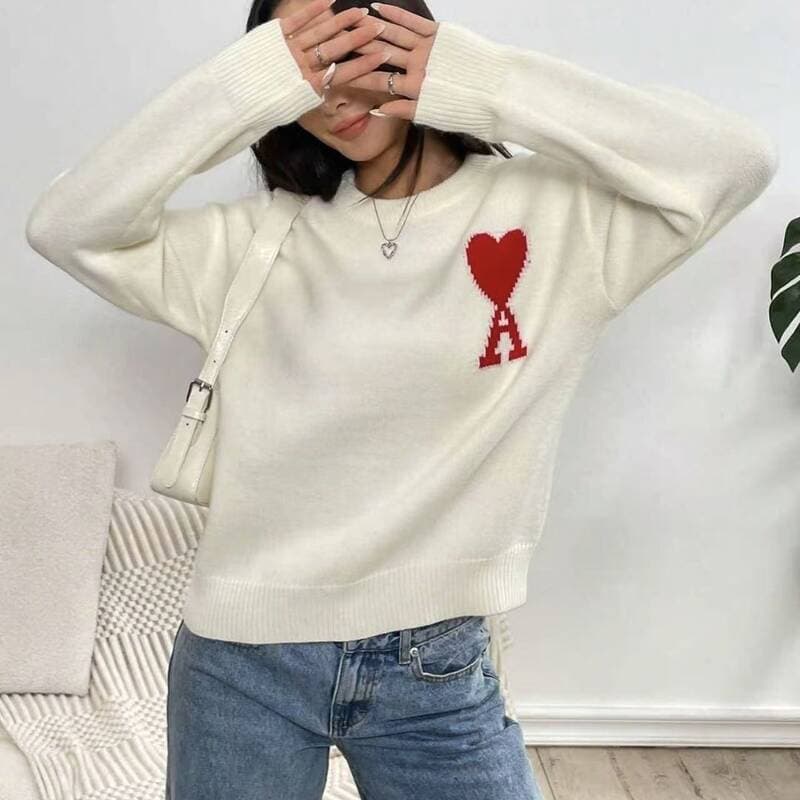 Pull d'automne à col rond et motif cœur, coupe ajustée, même style que celui de Xiao Zhan, version coréenne ample, doux et