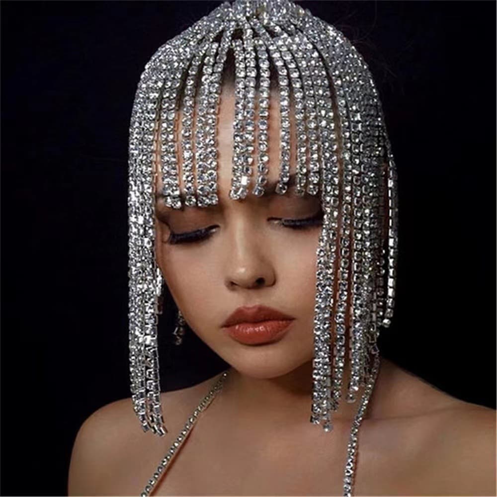 Hair accessories Bohemian exaggerated full diamond rhinestones retro ethnic style long tassel headdress