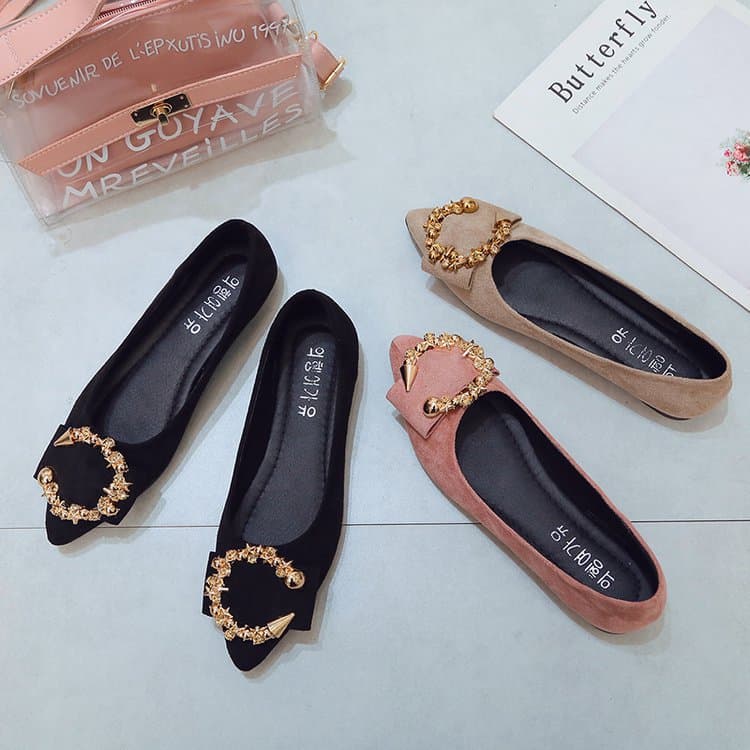 Women's Shoes Spring Flat Shoes For Women Shallow Mouth Metal Decoration Pointed Toe Slip On Shoes For Women