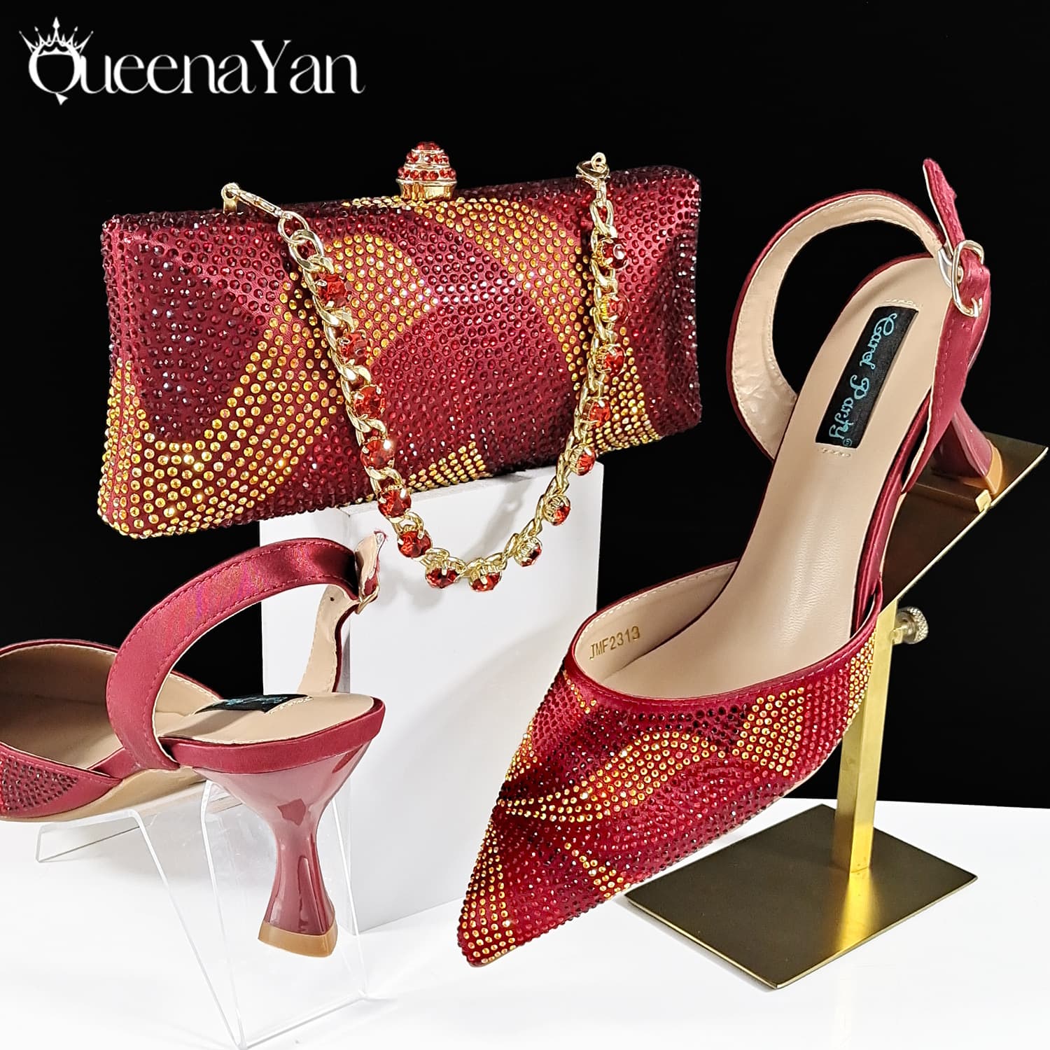 Pochette longue à strass, ensemble de chaussures à bout pointu rayées et asymétriques pour femme, simple, élégante et raffinée