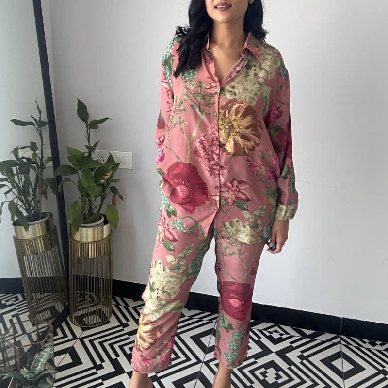 Women's Suit Autumn And Winter New Shirt Nine-point Pants Fashion Floral Print Two-piece Set