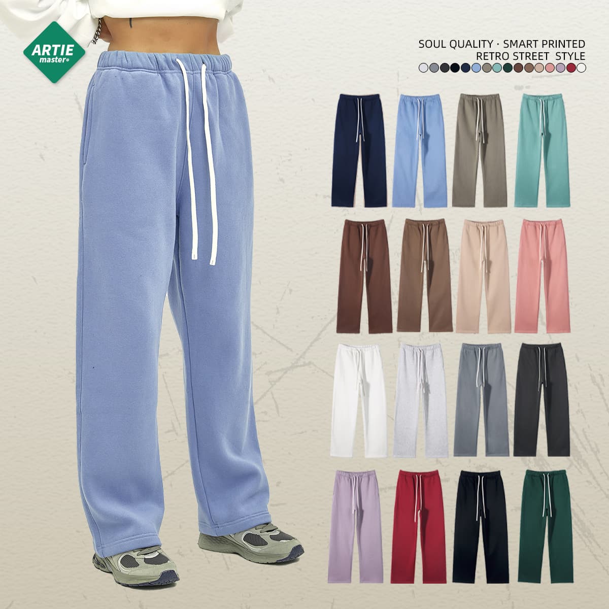 Men'sthick straight plus velvet solid color men's trousers loose sports casual trousers for men