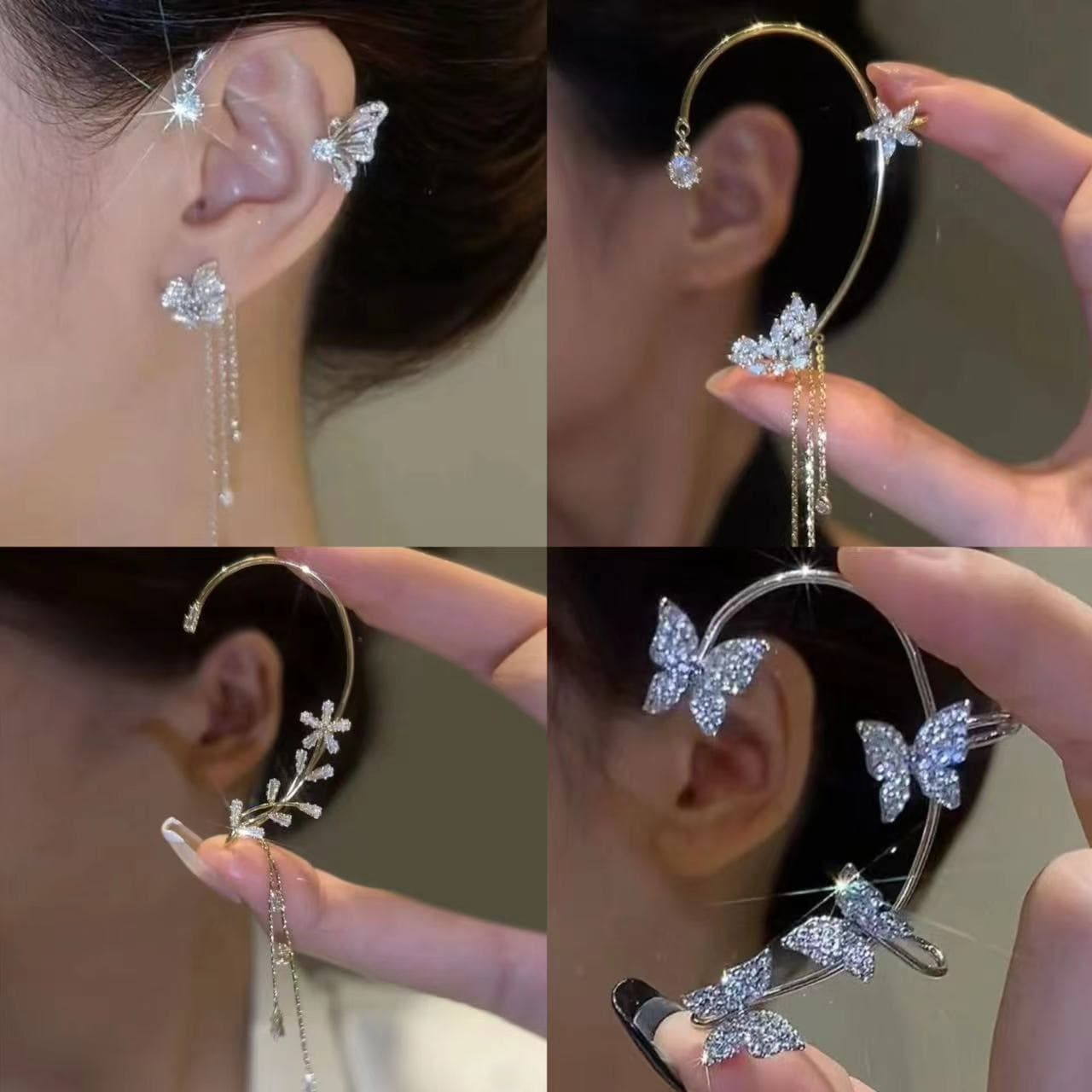 Hot-Selling New Long Tassel Non-Pierced Cuff Super Shin Niche Elf Butterfl Clip Light Luxur Inlaid Diamond Ear