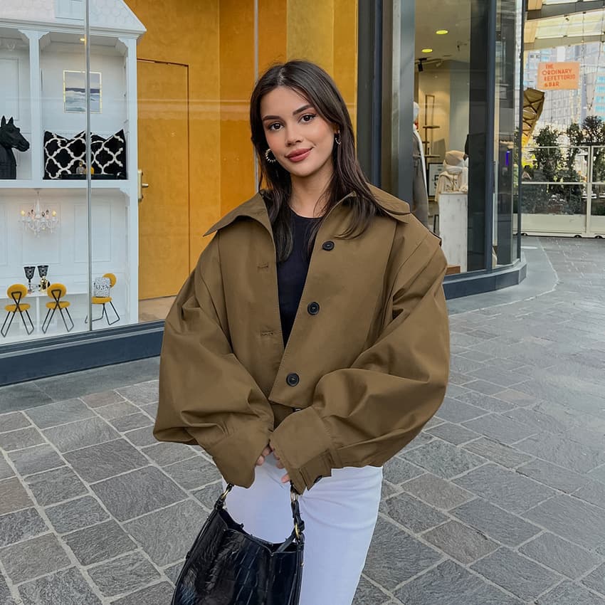 Khaki Lapel Elegant Simple Single-Breasted Jacket 2026 European And American Autumn Fashion New Trench Coat