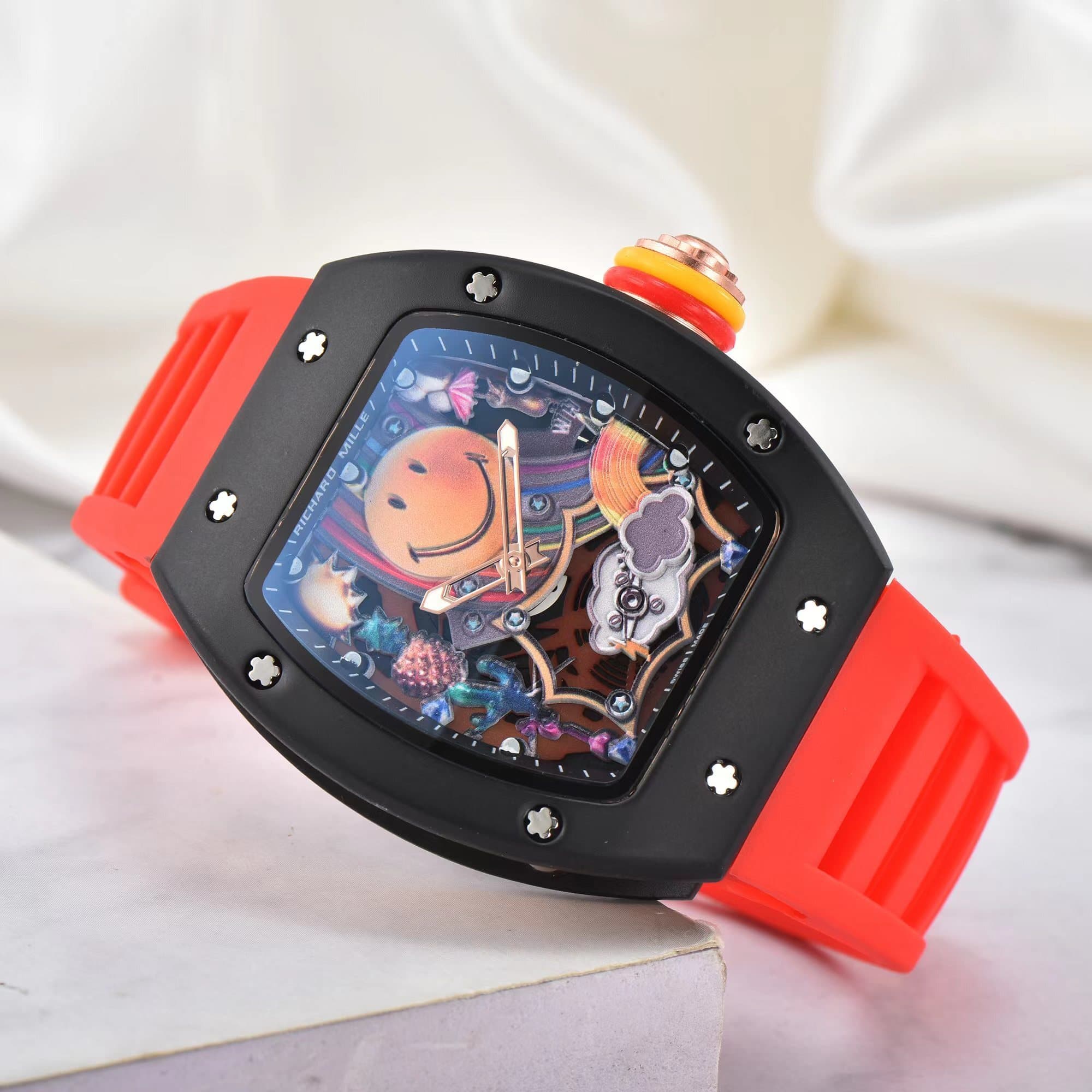 Montre à quartz Richard en forme de tonneau, cadran souriant, pour homme, style décontracté, idéal pour un anniversaire