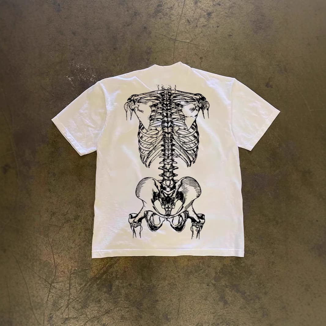 Anatomically Inspired Oversized T-Shirt - 250gsm Heavyweight Cotton Tee With Skeleton Print, Unisex Baggy Fit Alternative Fashion Streetwear